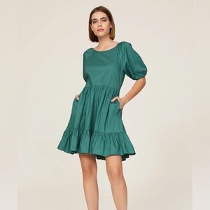 Peter Som x RTR Green Puff Sleeve Ruffle Hem Mini Dress Size 4